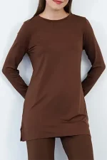 تونیک زنانه ویسکوز تمام لیکرا penyebizden قهوه ای