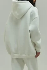 هودی نخی کلاهدار زنانه سفید Oversize برند YAKAMEL