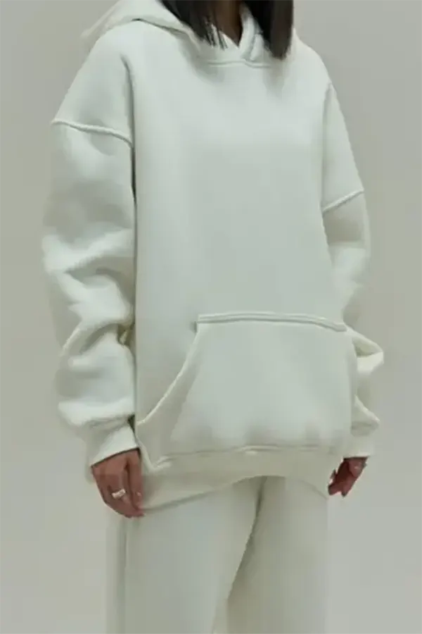 هودی نخی کلاهدار زنانه سفیدL copy هودی نخی کلاهدار زنانه Oversize برند YAKAMEL