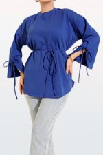 تونیک زنانه دو نخ آستین‌ بندی و یقه گرد Smy Fashion آبی