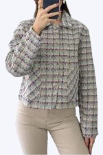 کت کشمیر طرح چهارخونه Coral یاسی