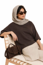 تیشرت گشاد زنانه ترک قهوه ای