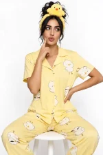 ست لباس راحتی زنانه دکمه دار Siyah İnci با بافت نرم و سبک