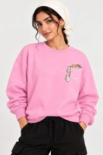 دورس زنانه اورسایز طرح گربه رنگی یقه گرد صورتی